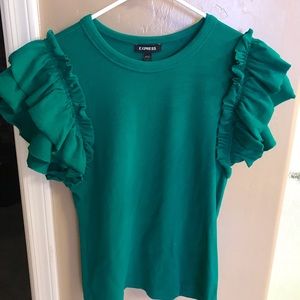 Express Green Ruffle Sleeve Blouse L